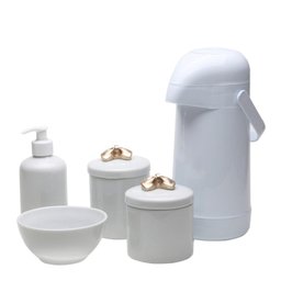 Potes, Garrafa, Molhadeira e Porta Álcool-Gel Lacinho Dourado Quarto Bebê Infantil Menina - 1