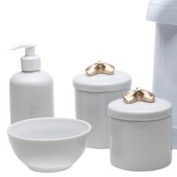 Potes, Garrafa, Molhadeira e Porta Álcool-Gel Lacinho Dourado Quarto Bebê Infantil Menina - 2