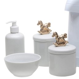 Potes, Garrafa, Molhadeira e Porta Álcool-gel Cavalinho Dourado Quarto Bebê Infantil Menina Menino - 2