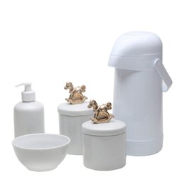 Potes, Garrafa, Molhadeira e Porta Álcool-gel Cavalinho Dourado Quarto Bebê Infantil Menina Menino - 1
