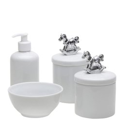 Potes, Molhadeira e Porta Álcool-Gel Cavalinho Prata Quarto Bebê Infantil Menina Menino - 1