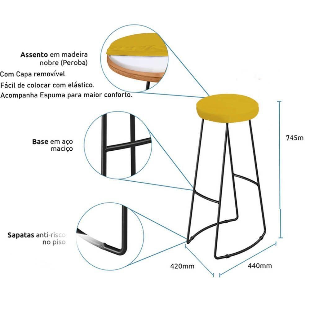 Kit Mesa Bistrô Alta Lena Com 02 Banqueta Bar Corino Amarelo - 4