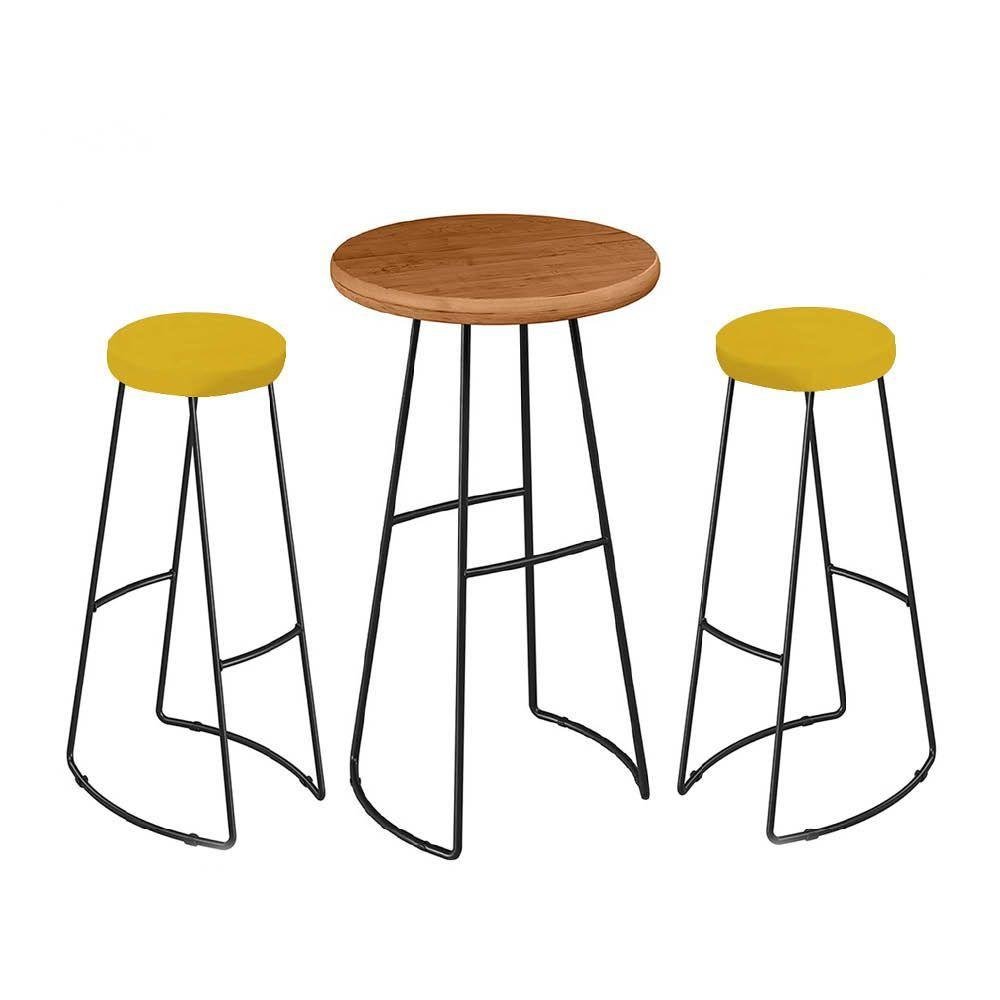 Kit Mesa Bistrô Alta Lena Com 02 Banqueta Bar Corino Amarelo - 1
