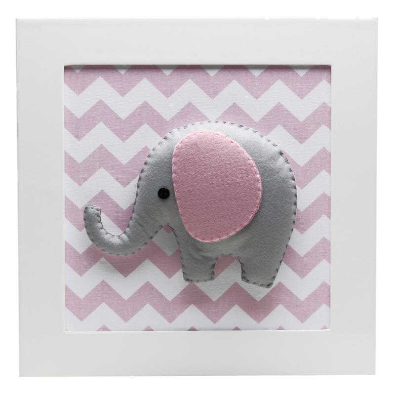 Quadro Decorativo Elefante Chevron Rosa Quarto Bebê Infantil Menina - 1