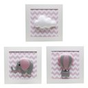 Ver imagem 1 de Trio De Quadros Elefante Balão Rosa Quarto Bebê Infantil Menina
