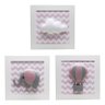 Trio De Quadros Elefante Balão Rosa Quarto Bebê Infantil Menina - 1