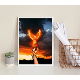 Quadro Decorativo Arquétipo da Fênix 45x34cm - com Vidro:madeira Preta - 1