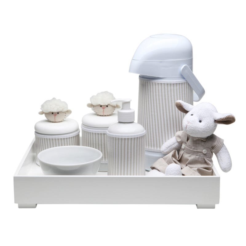 Kit Higiene Toys Claro Carneirinho Bege Quarto Bebê Infantil Menina Menino