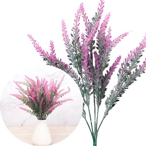 12 Ramos Plantas Lavanda Artificiais Rosa com 35 Folhas 40cm