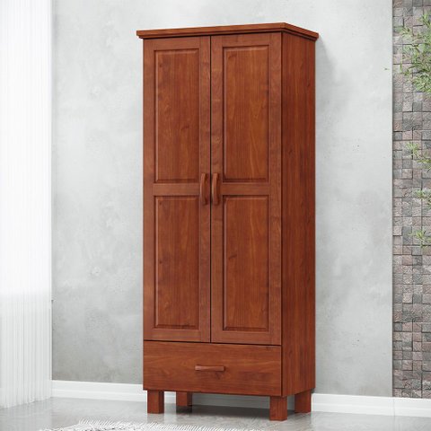 Guarda Roupa Roupeiro 2 Portas 1 Gaveta Linha Bronze Madeira Maciça 1140tn Imbuia Finestra