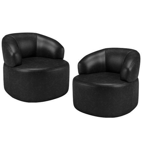 Kit 02 Poltronas Giratória Orgânica para Sala de Estar Living Helena L02 Couríssimo Preto - Lyam Dec