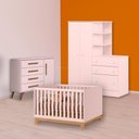 Ver imagem 1 de Conjunto Berço Mini Cama Slim, Cômoda Sapateira Retrô e Guarda Roupa C/ Cômoda Rosa