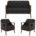 Ver imagem 1 de Kit Namoradeira 135cm e 2 Poltronas Decorativas Capitonê Lapa M22 PU Preto - Mpozenato