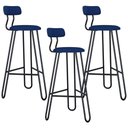 Ver imagem 1 de Kit 03 Banqueta Alta Bar Cozinha Sala de Jantar Áris C01 Preto Linho Azul Jeans - Lyam Decor