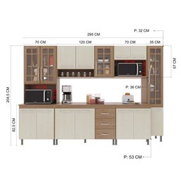 Cozinha Modulada Completa Fidelitá Paris 6 Peças 295cm 15 Portas 3 Gavetas com Tampo - 4