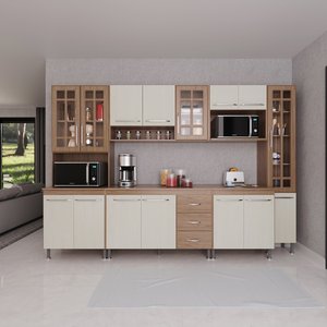 Cozinha Modulada Completa Fidelitá Paris 6 Peças 295cm 15 Portas 3 Gavetas com Tampo