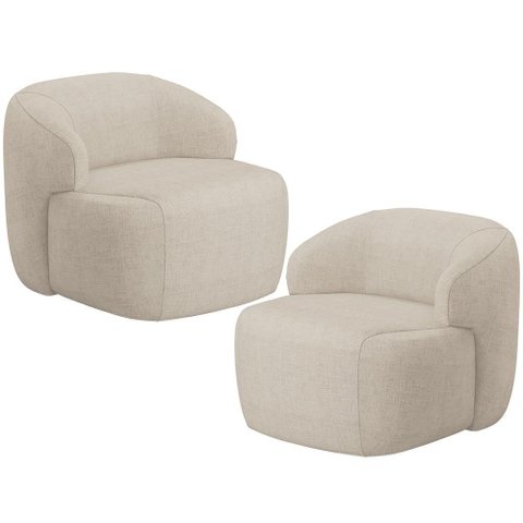 Kit 02 Poltronas Decorativa Fixa Orgânica para Sala Living Barolo L06 Linho Bege Escuro - Lyam
