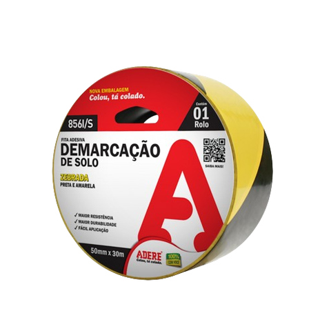 Fita Demarcação Solo Preta/ Amarela 856i/s 50mmx30m Adere Unico