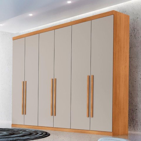 Guarda Roupa Casal Maya 6 Portas e 6 Gavetas Rufato Naturalle/off White