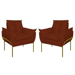 Kit 2 Poltronas Luxo Base Reforçada Metal Dourado Cor:terracota - 1