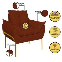 Kit 2 Poltronas Luxo Base Reforçada Metal Dourado Cor:terracota - 3