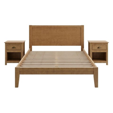Cama Queen 2 Mesas de Cabeceira 1 Gaveta Madeira Macica Taeda Freijo Festra