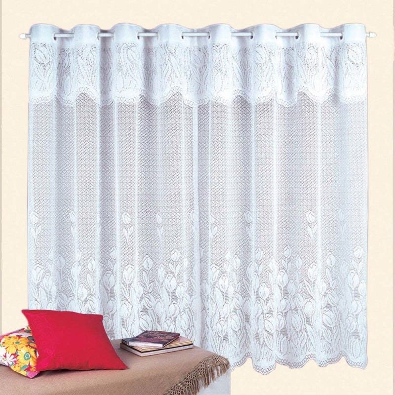 Cortina de Renda - Quarto e Sala - Tulipas - Branco - 3,00M x 1,80M - para Varão - Cortilester