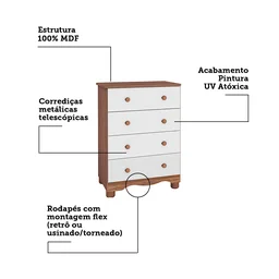 Cômoda Infantil 4 Gavetas 100% MDF Mimo Espresso Móveis - 3