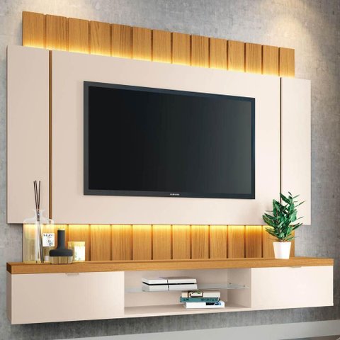 Painel Tv 55 180cm Bancada Suspensa Illusion Off-cinamomo - Hb Móveis