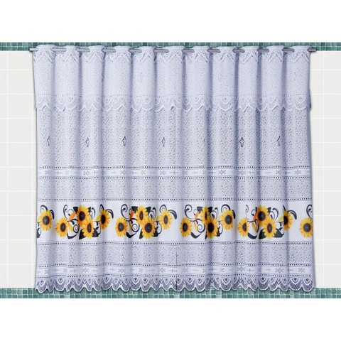 Cortina de Renda - Copa e Cozinha - Bartolini - Girassol - 2,20m X 1,50m - para Varão - Cortilester