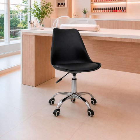 Cadeira Office Saarinen Giratória Base Cromada com Rodízio e Ajuste de Altura Preto