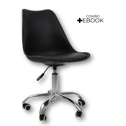 Cadeira Office com Rodizio Giratória Saarinen - Preto + E-book