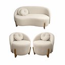 Ver imagem 2 de Kit 01 Sofá 2 Lugares + 02 Poltronas Orgânicos c/ Almofadas Curvo Sala Recepção Amsterdã Boucle Off