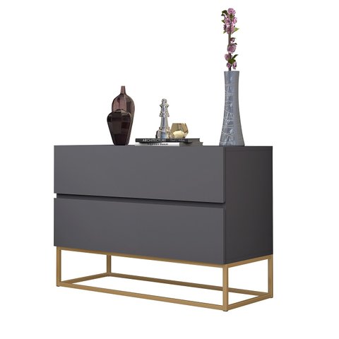 Mesa de Cabeceira Retangular Eros 60cm com Base de Ferro Dourado
