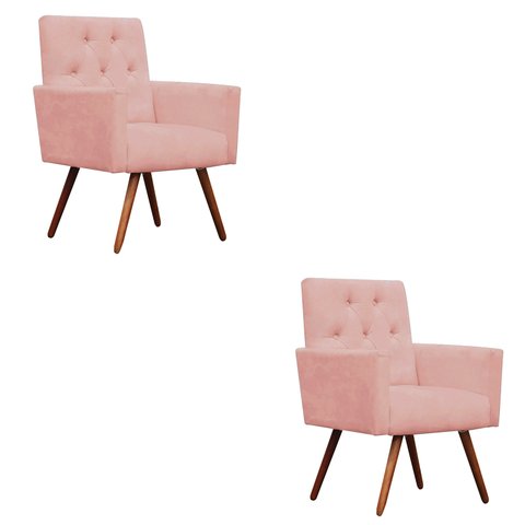 Kit 2 Poltronas Decorativa Nina Capitonê Suede Rose - Dominic Decor