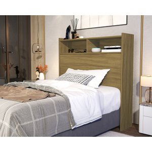 Cabeceira Box de Solteiro Melissa 90cm Quarto com Nicho e Prateleira Colchao Box Solteiro Nature