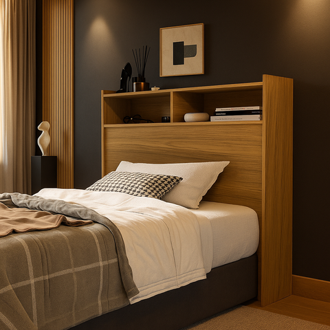 Cabeceira Box de Solteiro Melissa 90cm Quarto com Nicho e Prateleira Colchao Box Solteiro Nature