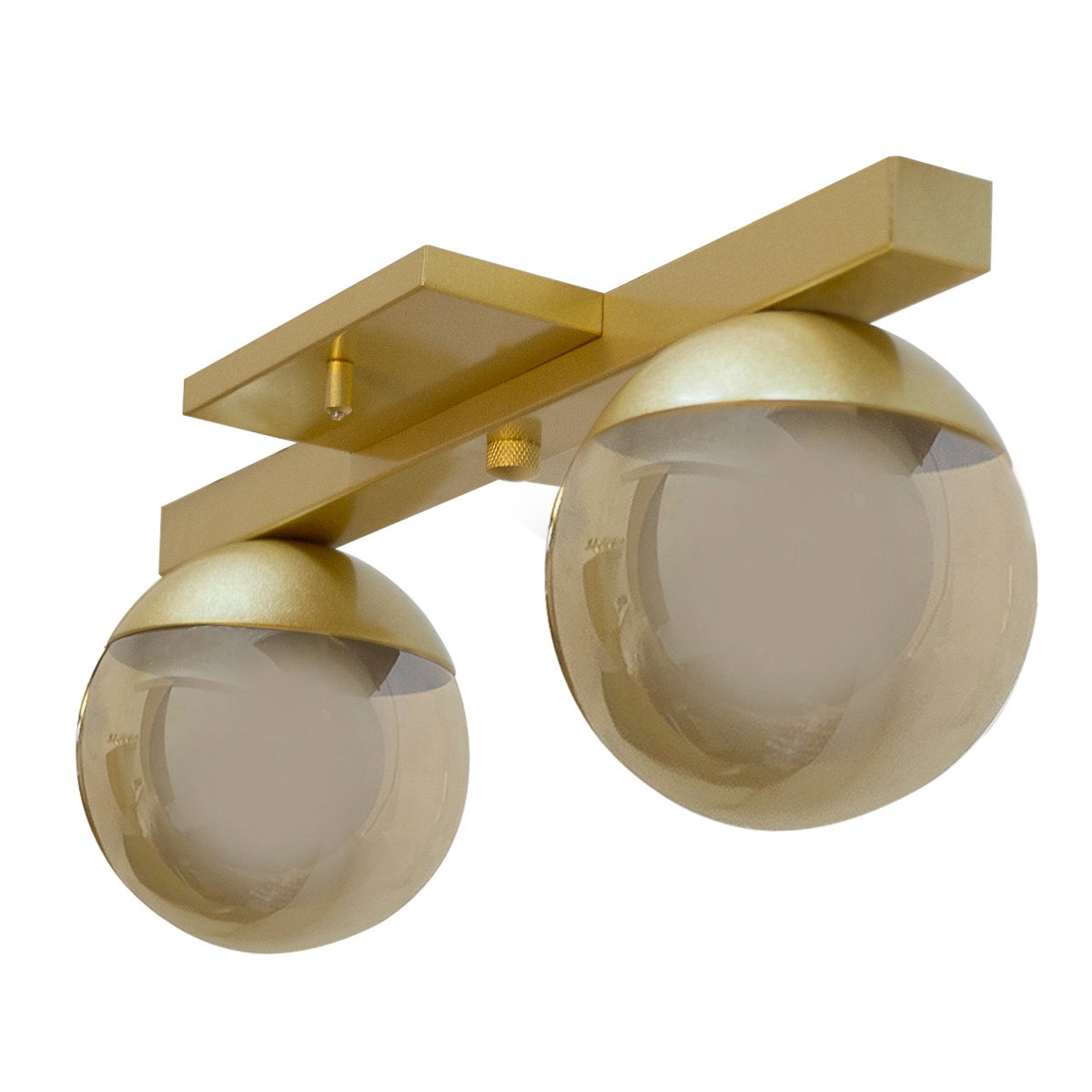 Plafon Sobrepor Duplo Dourado em Aluminio com Globo Vidro Ambar Soquete G9 Tensao Bivolt