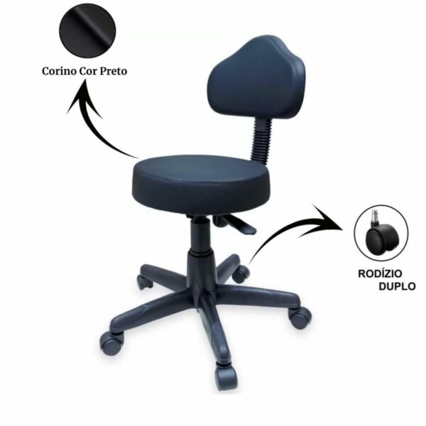 Cadeira Mocho com Encosto – Corino Preto – MARTIFLEX - 3