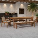 Ver imagem 5 de Mesa de Jantar com 02 Bancos de Madeira e 02 Cadeiras com Braço Trammare C07 Corda Náutica Areia