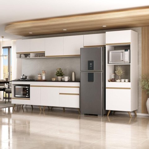 Cozinha Modulada Completa 357cm 6 Peças com Balcão para Cooktop Veneza Multimóveis Mp2272 Branco