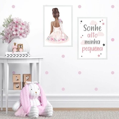 Kit 2 Quadros Infantis Bailarina Morena 33x24cm:madeira Branca