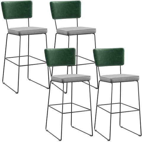 Kit 04 Banquetas Altas Bar Sala de Jantar Fixa Allana L02 Facto Verde Musgo Linho Cinza - Lyam