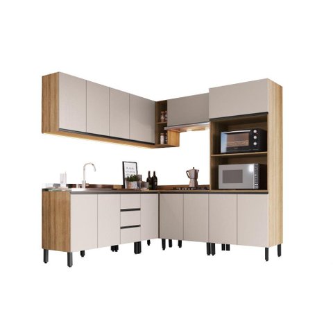Cozinha Modulada Completa Angico Quiditá 9 Peças Marrom Branco