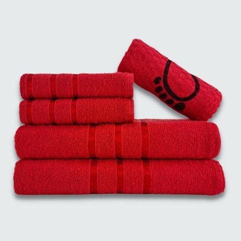 Jogo de Toalha Banho 5 Peças Viena 100% Algodão Vermelho