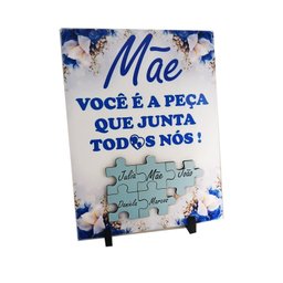 Porta Retrato Dia Das Mães Flores Azuis Decorativo em Azulejo 20 X 15 Cm Coleção Tea & Amor Azumae01 - 2