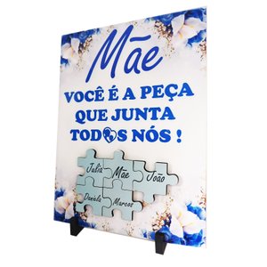 Porta Retrato Dia Das Mães Flores Azuis Decorativo em Azulejo 20 X 15 Cm Coleção Tea & Amor Azumae01