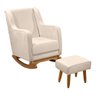 Poltrona de Amamentação e Descanso Áquilla com Base Balanço e Puff Veludo Bege - Desk Design - 1