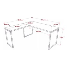 Mesa De Escritório Em L Estilo Industrial 1,50x1,50m Kuadra - 5