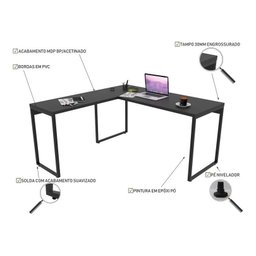 Mesa De Escritório Em L Estilo Industrial 1,50x1,50m Kuadra - 4
